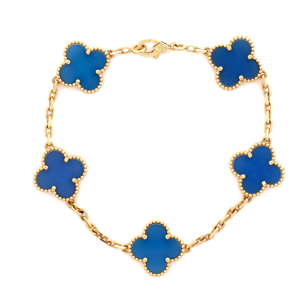 Van Cleef & Arpels Vintage Alhambra 5 Motifs Bracelet 18K Yellow Gold and Agate